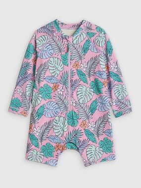 NWT QUINCE Long Sleeve Zip-Up Rash Guard One-Piece Palms Baby 12-18 Months 7365
